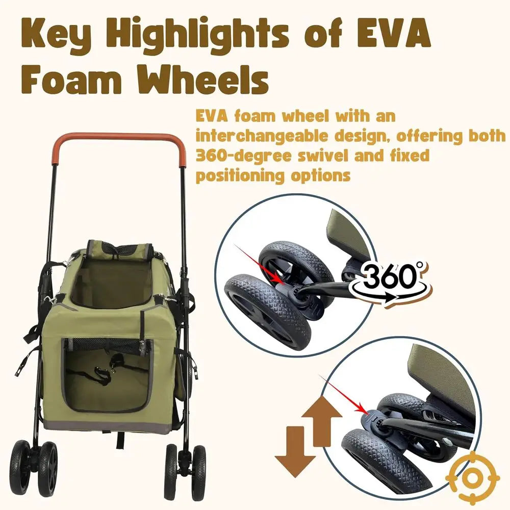 Ticify 2in1 Pet Stroller With Detachable Carrier For Travel