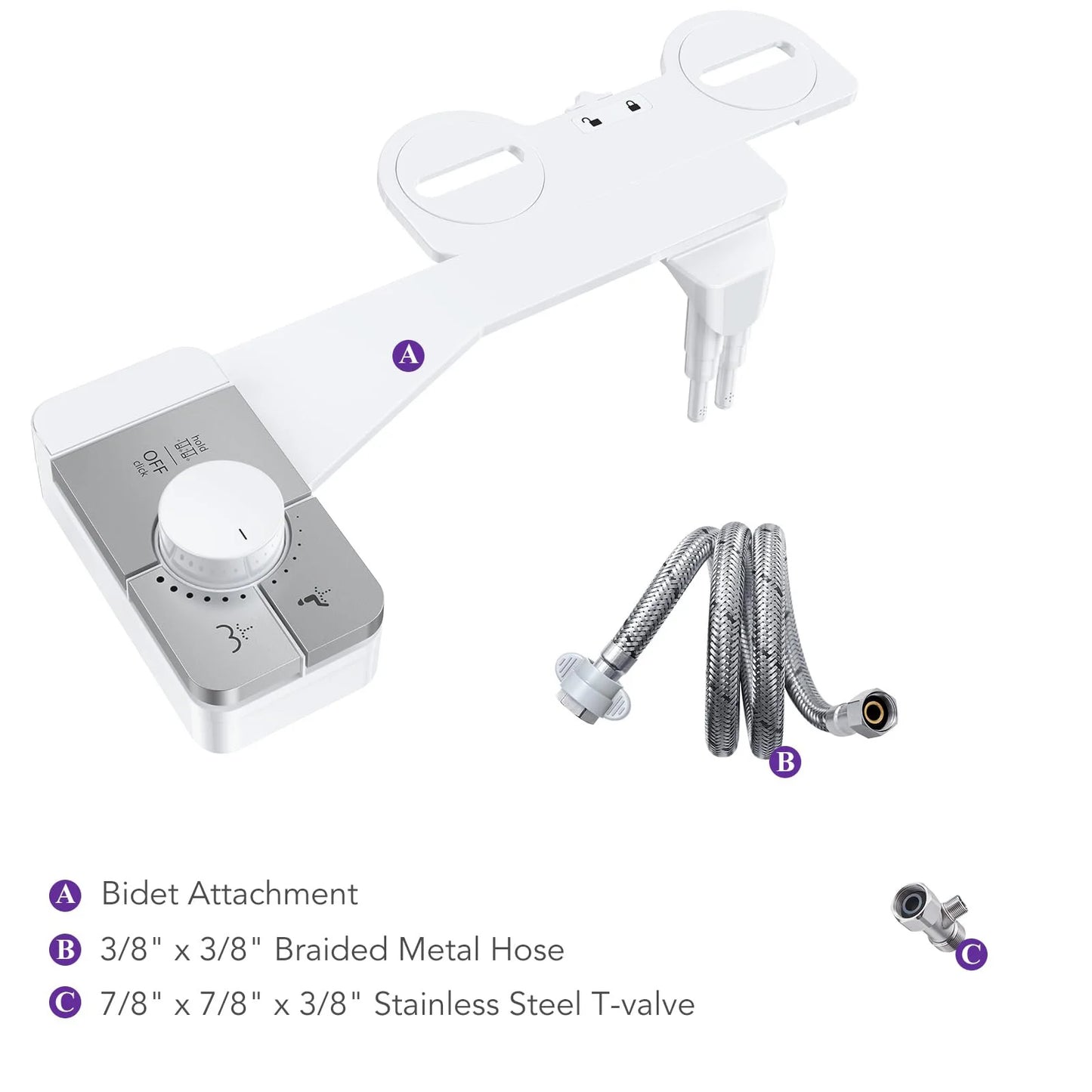 Bidet Attachment For Toilet Ultra-Slim Dual Nozzle With Adjustable Pressure