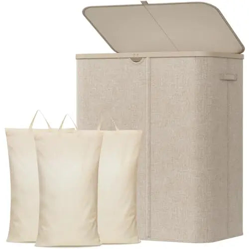 Foldable Laundry Hamper With Hinged Lid And Three Removable Liners