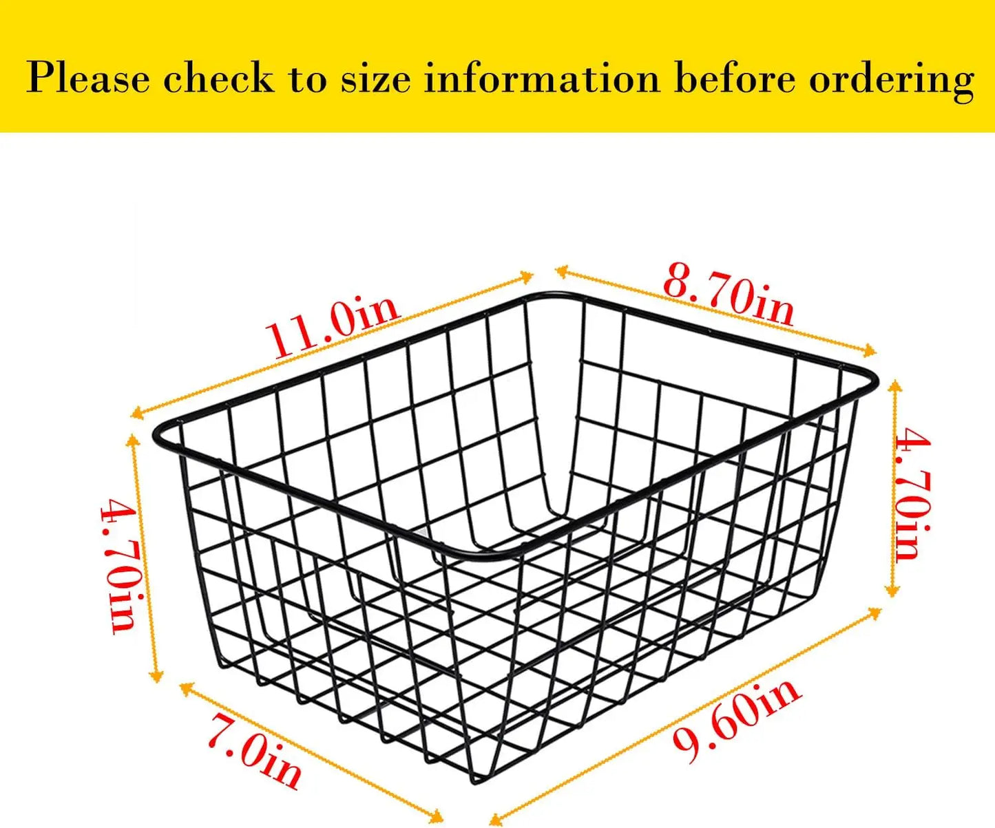 Wire Basket Set for Kitchen Pantry Organization with Handles, 2 Pack Black