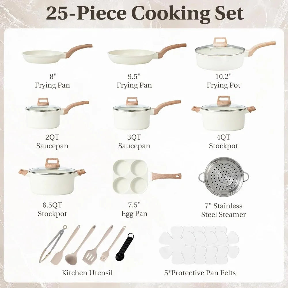 25-Piece Nonstick Cookware Set Granite Pots And Pans With Lids