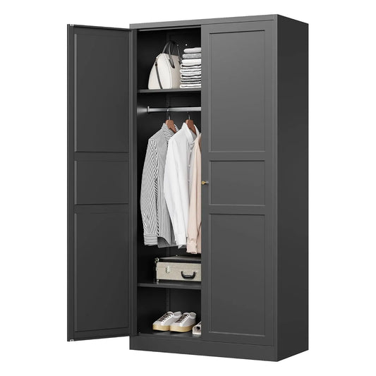 Metal Wardrobe Cabinet With Hanging Rod For Bedroom Office