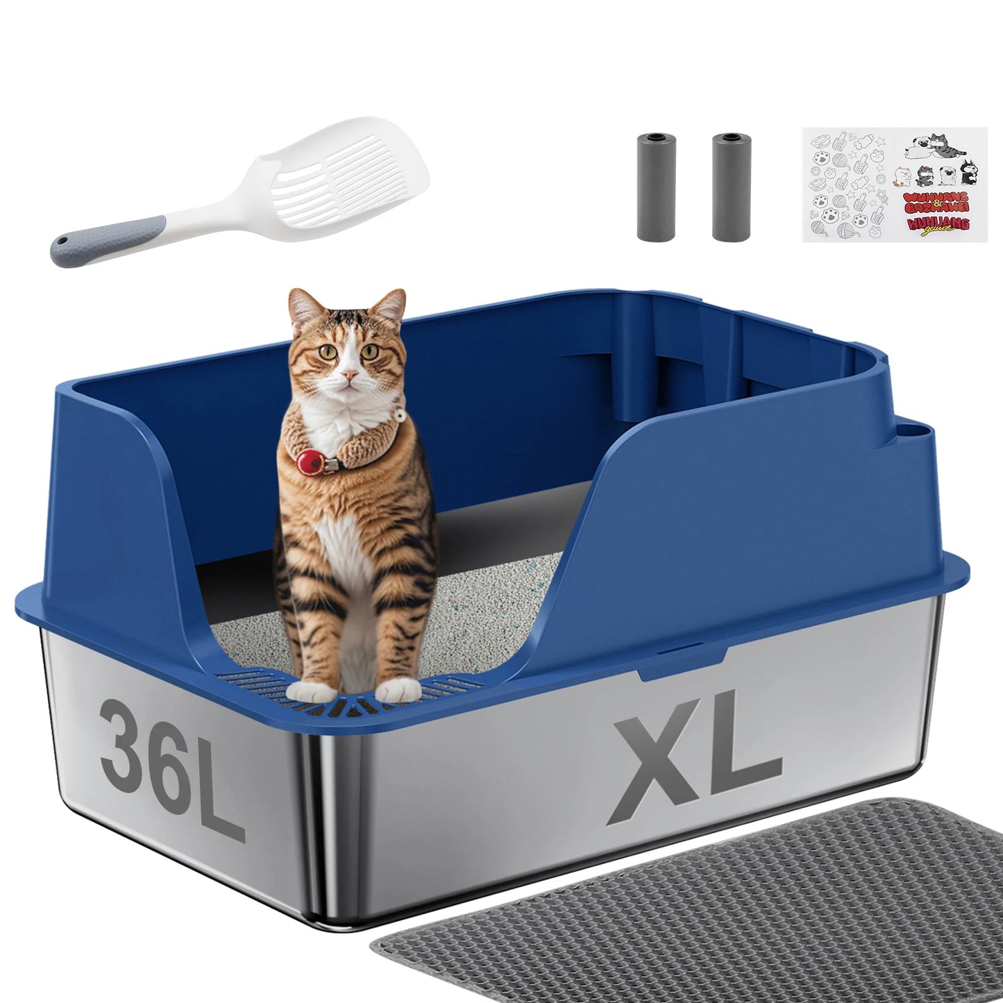 Stainless Steel Cat Litter Box Splash Proof Leakproof