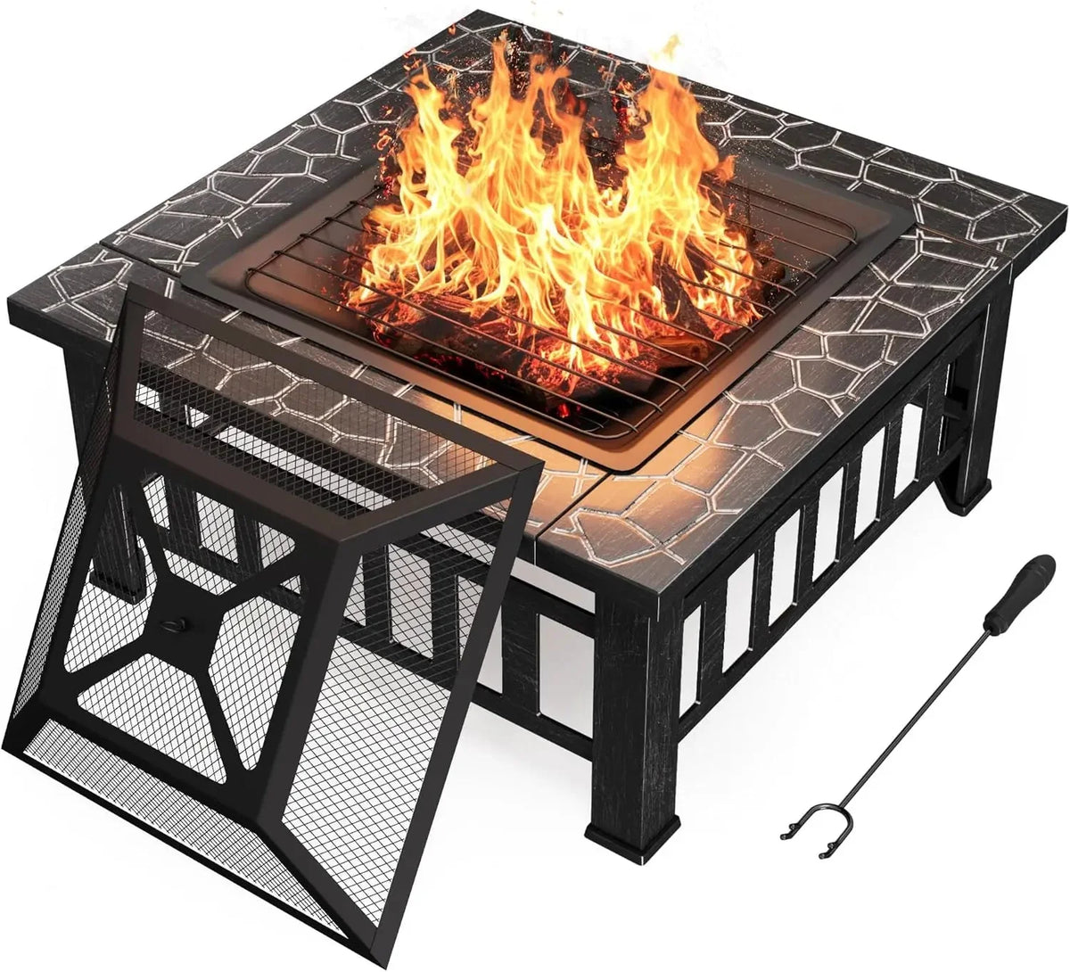 Devoko Outdoor Fire Pit, 32 Inch Firepit Table Metal Outdoor Fireplaces with Waterproof Cover for Outside Patio Camping (Silver) The Pet & Home Store