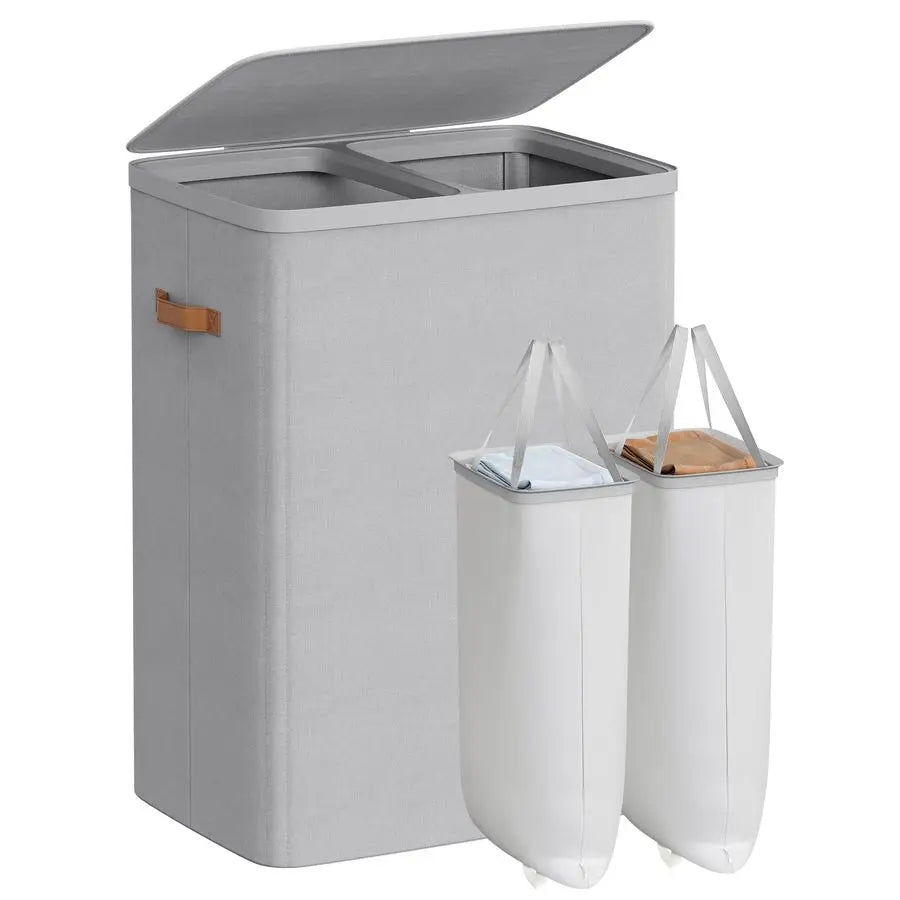 Dual Compartment Laundry Hamper With Lid And Handles Easy Assembly