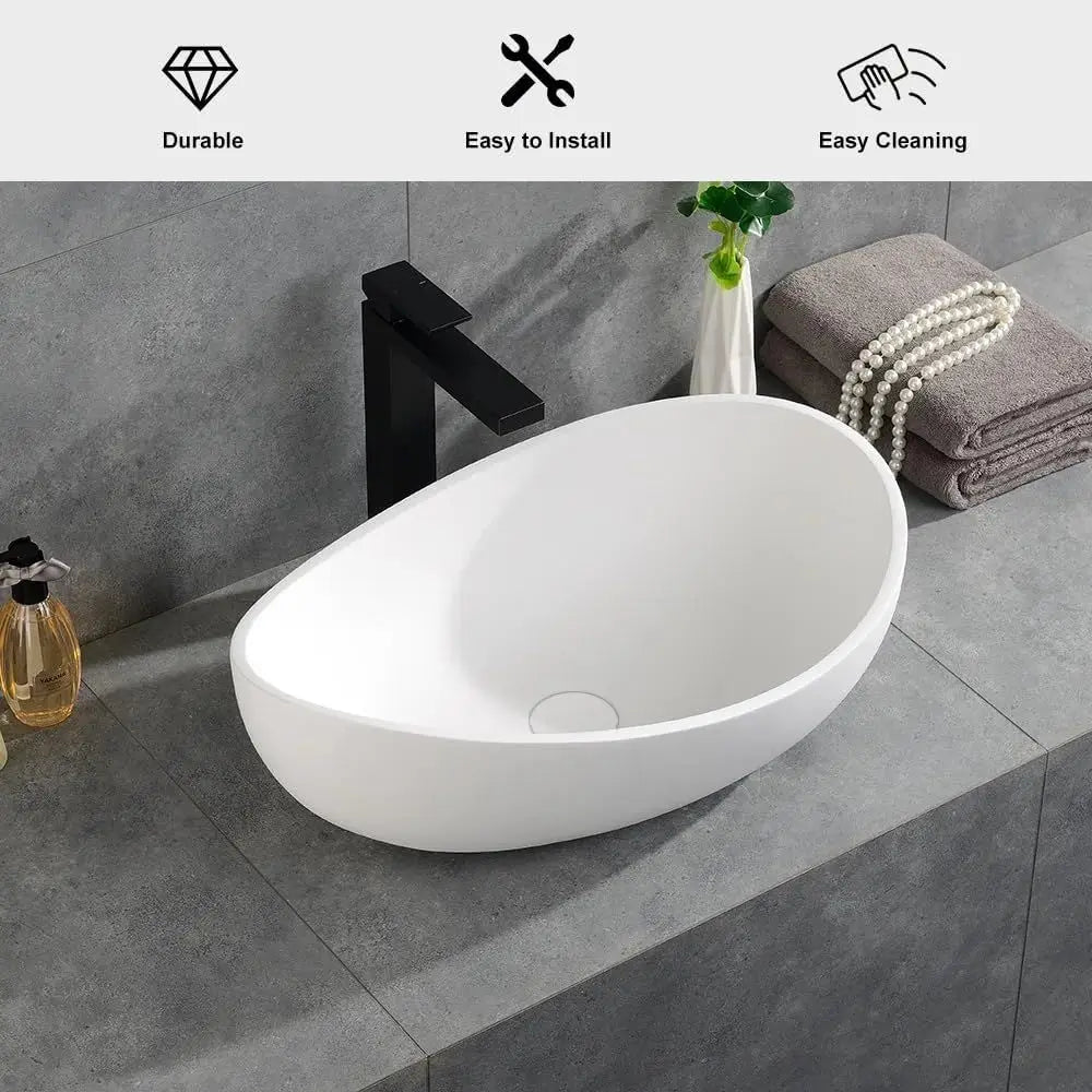 Oval Ceramic Vessel Sink With Pop Up Drain Matte Finish