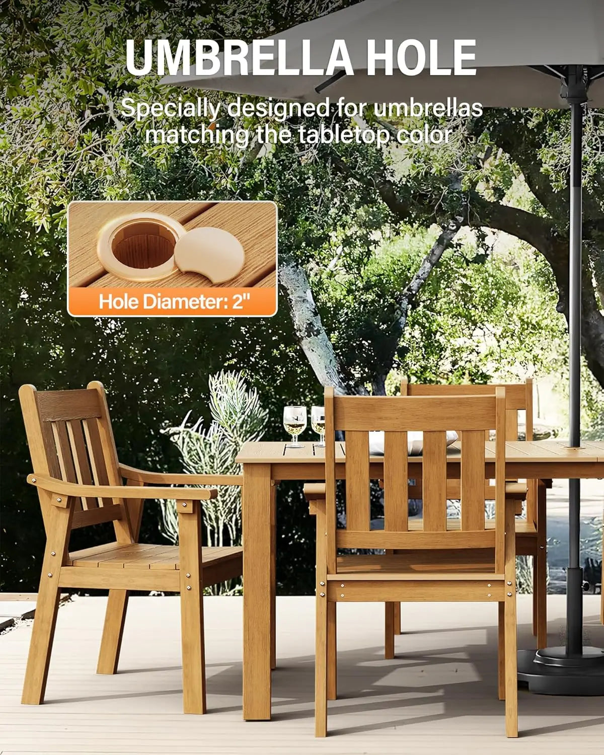 Outdoor 7 Piece Patio Table Set With Umbrella Hole