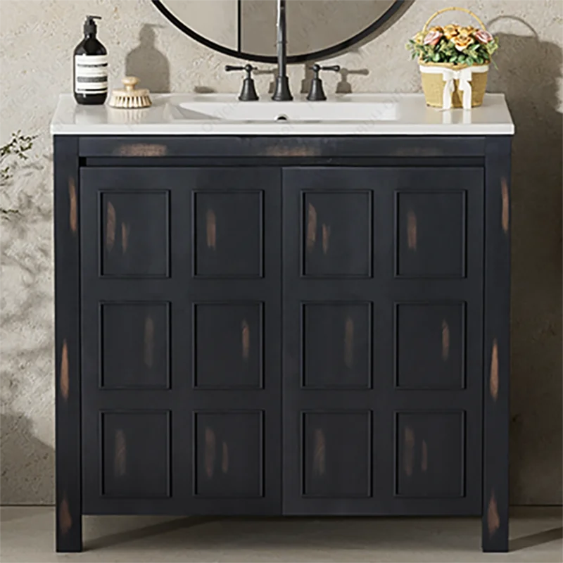 Bathroom Vanity Cabinet 36 Inch Solid Wood Organizer with Ceramic Sink Basin Storage Cabinet Bathroom Vanity Durable Soft-Close