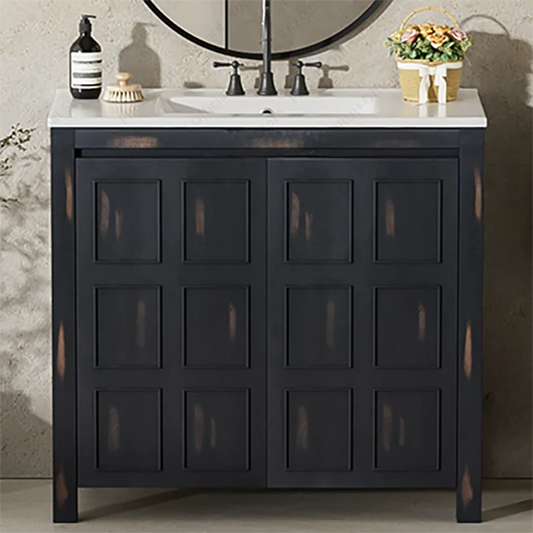 Bathroom Vanity Cabinet 36 Inch Solid Wood Organizer with Ceramic Sink Basin Storage Cabinet Bathroom Vanity Durable Soft-Close