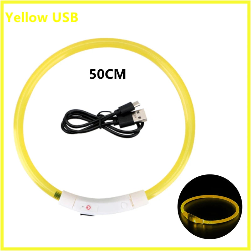 USB Rechargeable Luminous Pet Collar With Adjustable Led Night Light