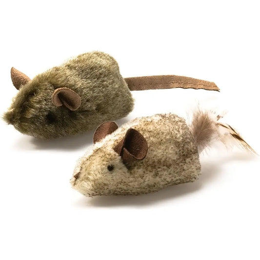 Play-N-Squeak Twice the Mice Cat Toy, 2pc (Interactive Catnip Toy, Real Mouse Eic Sound)