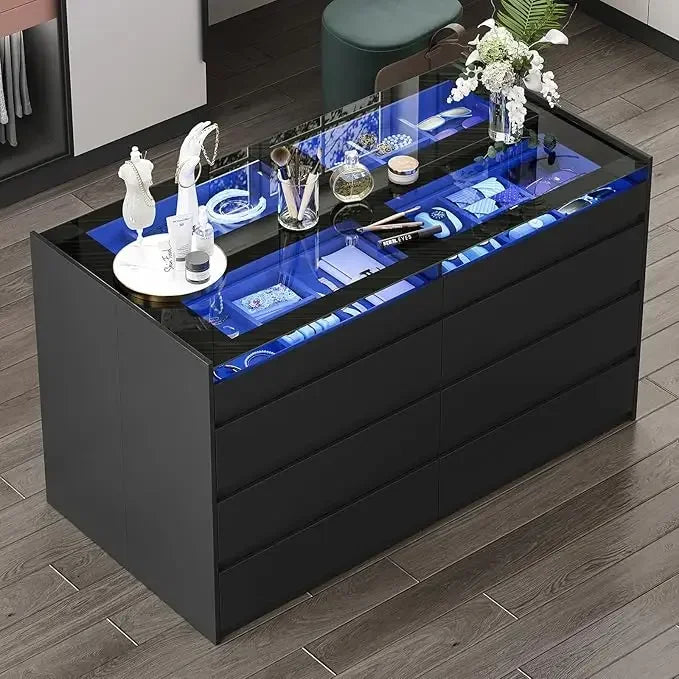 LIVAUVEAD Closet Island Drawers Glass Display Shelf