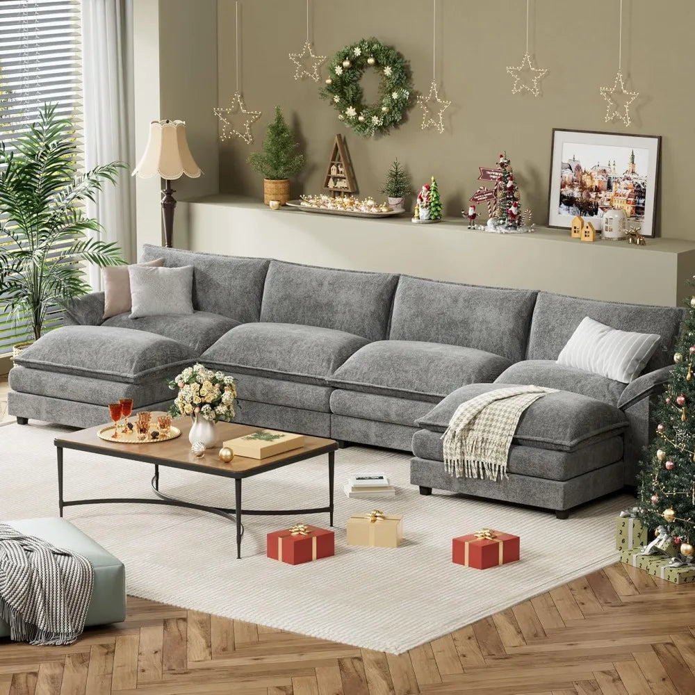 Modular Sectional Sofa U Shaped Chenille Couch Sleeper Removable Ottoman