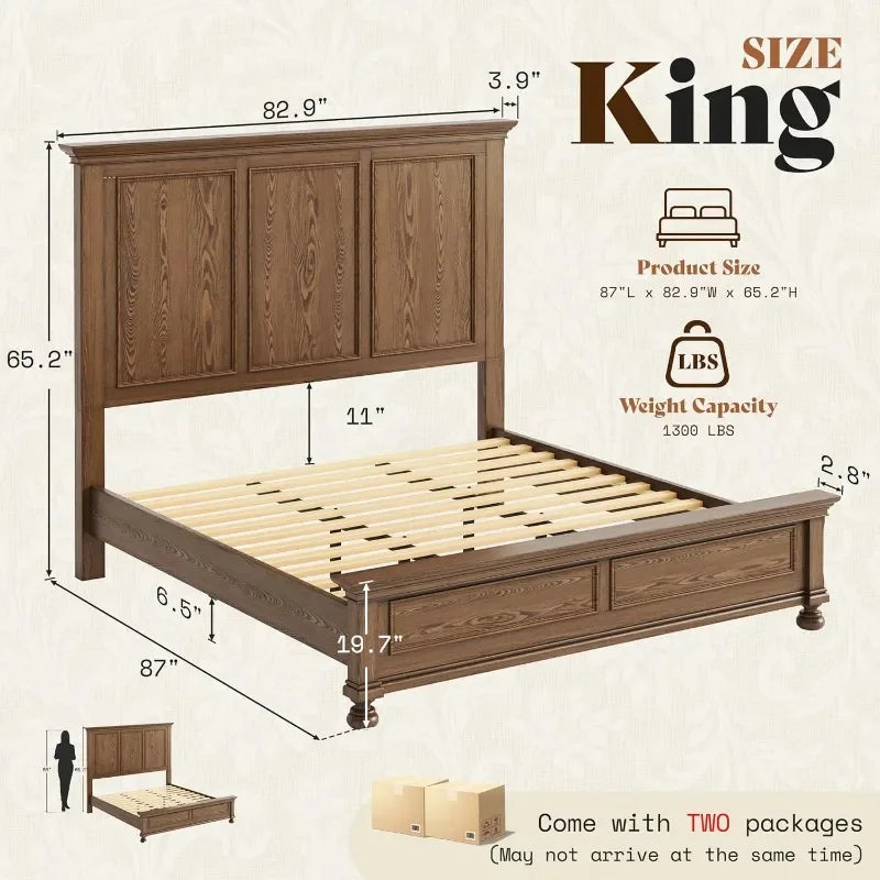 Amerlife Solid Wood King Bed Frame With Heavy Duty Slats