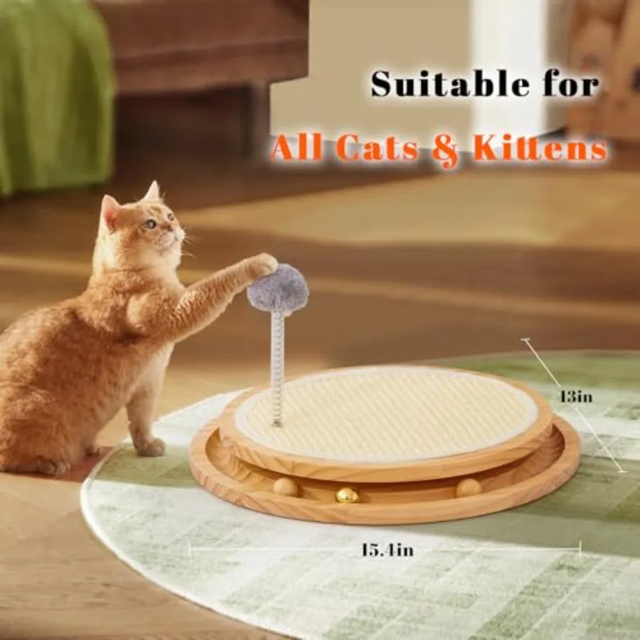 Cat Scratcher Natural Sisal Scratching Pad with Ball Track Spring Ball for Kitten Interactive Play Mental and Physical Exercise