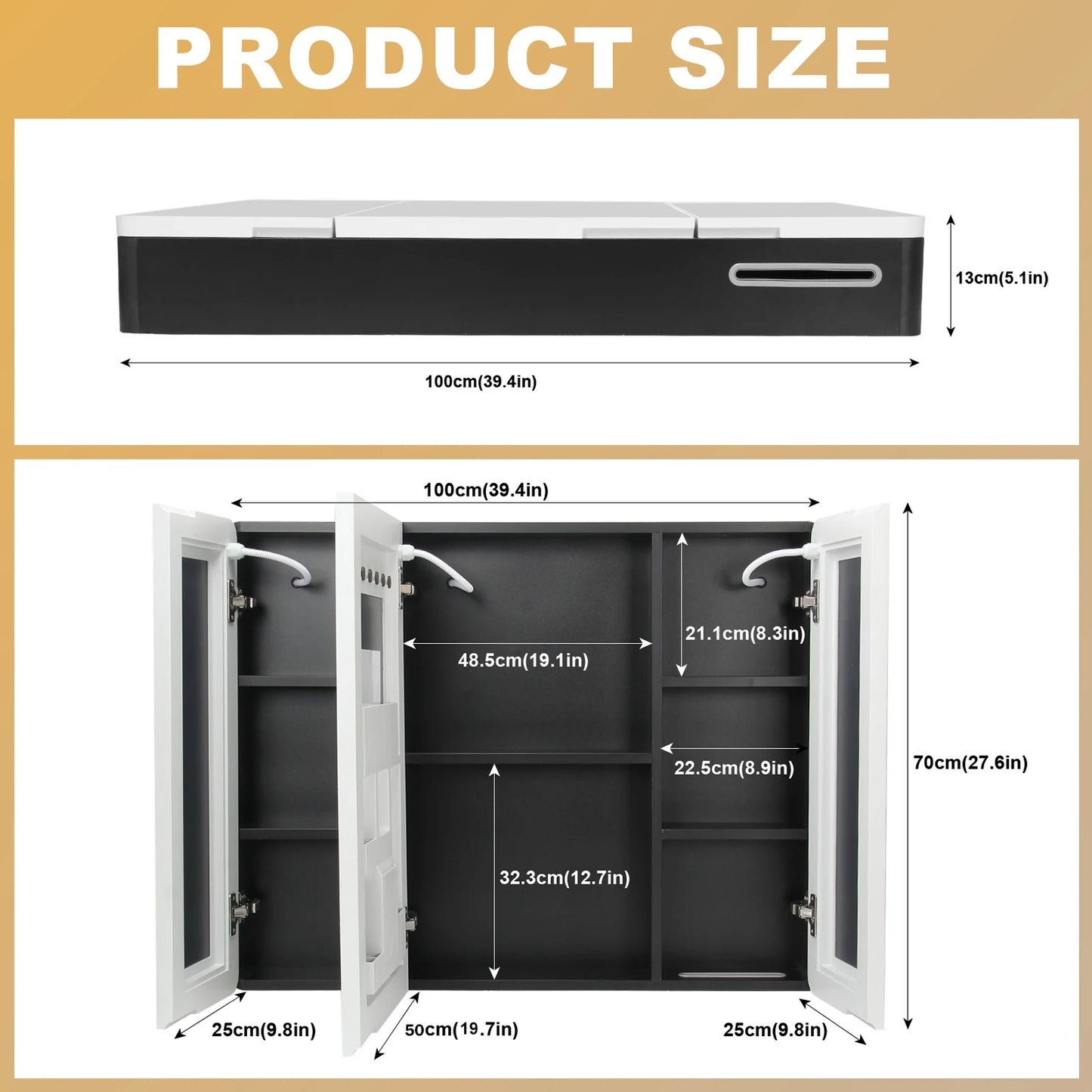 Onesaimei LED Mirror Bathroom Medicine Cabinet With 2 Doors