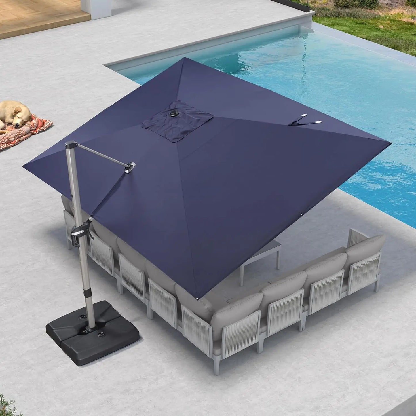 Rectangle Cantilever Umbrella, Aluminum Offset Umbrella with 360° Rotation, Champagne Frame for Pool Deck Garden, 10' X 13' Beig
