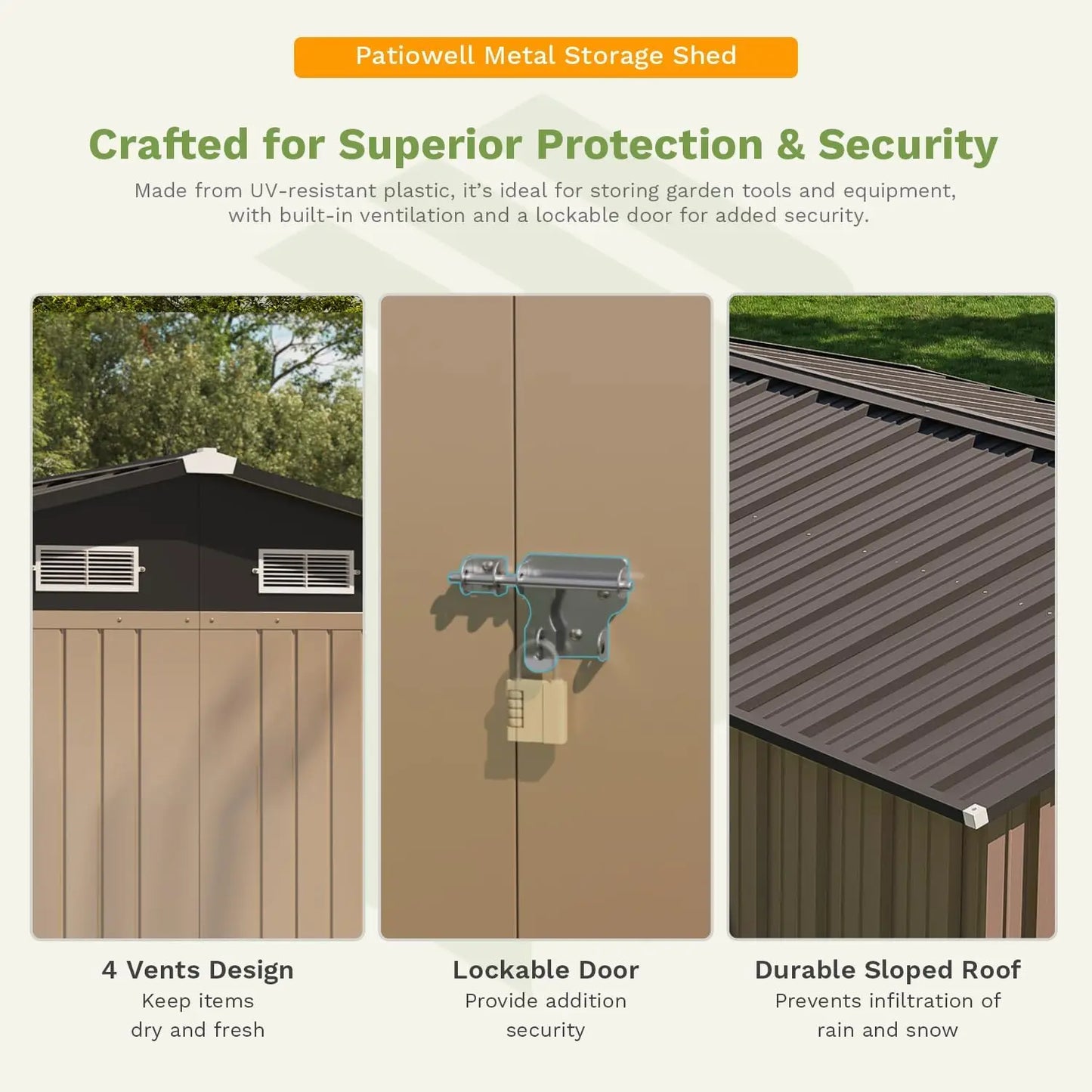 10 x 12 FT Outdoor Storage Shed, Large Metal Shed Storage with Lockable Doors and Steel Frame, Utility Tool Outside, Customized