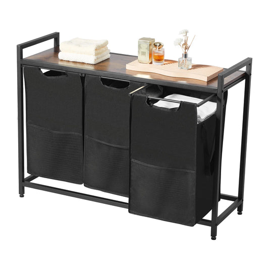 SucceBuy Laundry Sorter Large Laundry Hamper with Metal Frame Freestanding Storage Organizer Baskets for Dirty Clothes, Bathroom