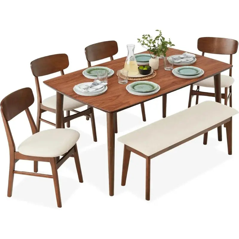 2026 Choice Products 6-Piece Modern Dining Table Chairs Set, Mid-Century Upholstered Chair Set with Rubberwood Legs The Pet & Home Store