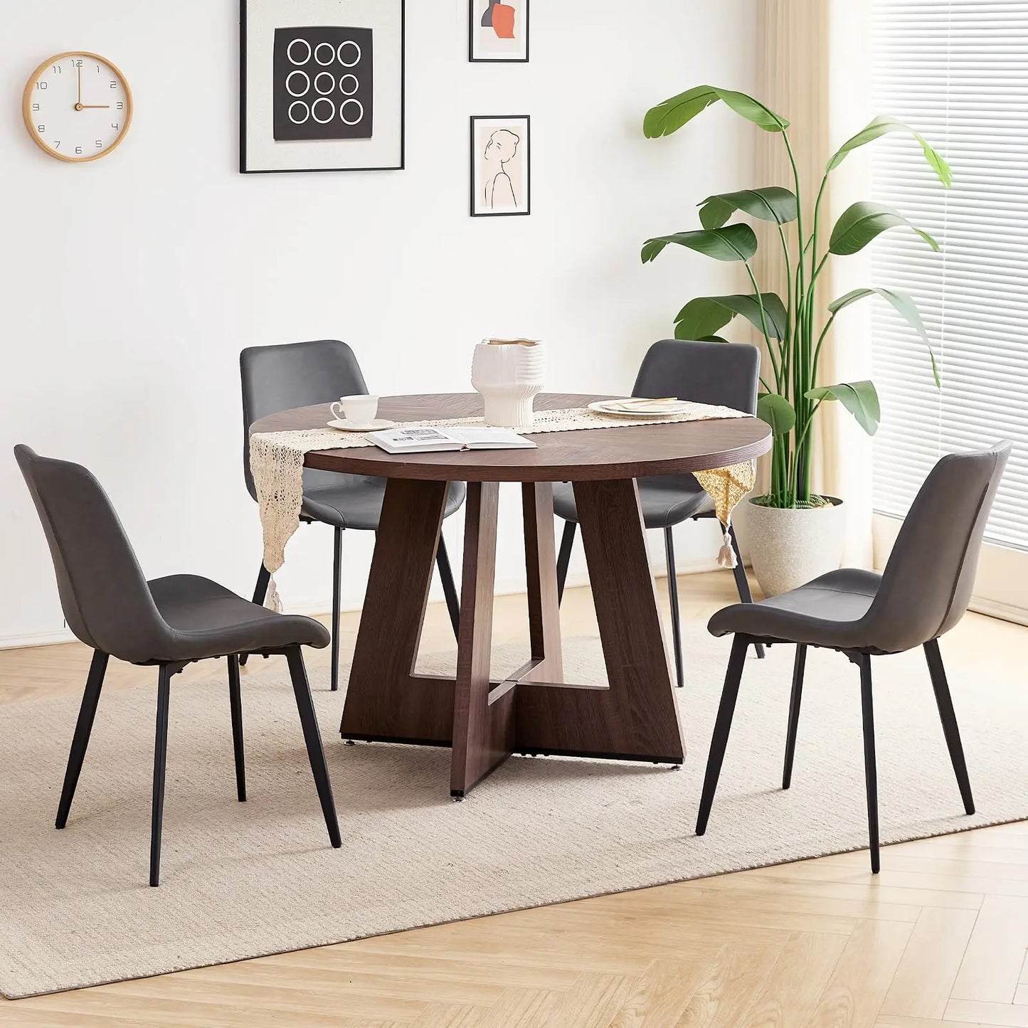 Round Dining Table Set For 4 With Chairs Mid Century