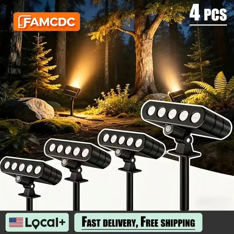 4 PACK Solar Outdoor Spotlights 1200mAh Lawn Flag Lights Landscape LED Ground Lights Walkway Driveway Landscape Camping Li-ion 18650 battery Gardens Trees And Courtyards Pathway Lights Lamp The Pet & Home Store