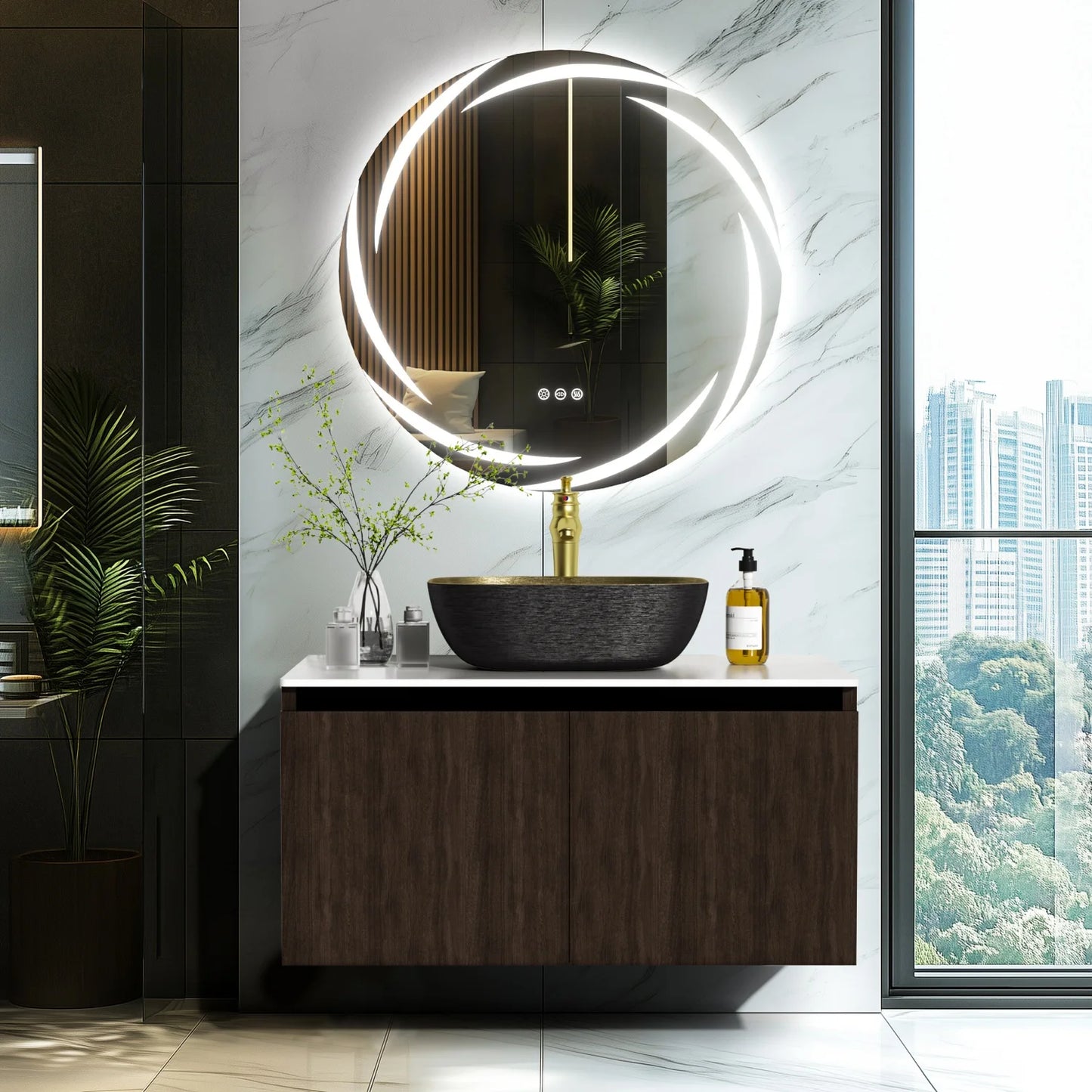 80/100/120CM Bathroom Vanities Sink Set Wall Mounted Floating Cabinet w/ Ceramic Basin Sintered Stone Top, Faucet and Hoses