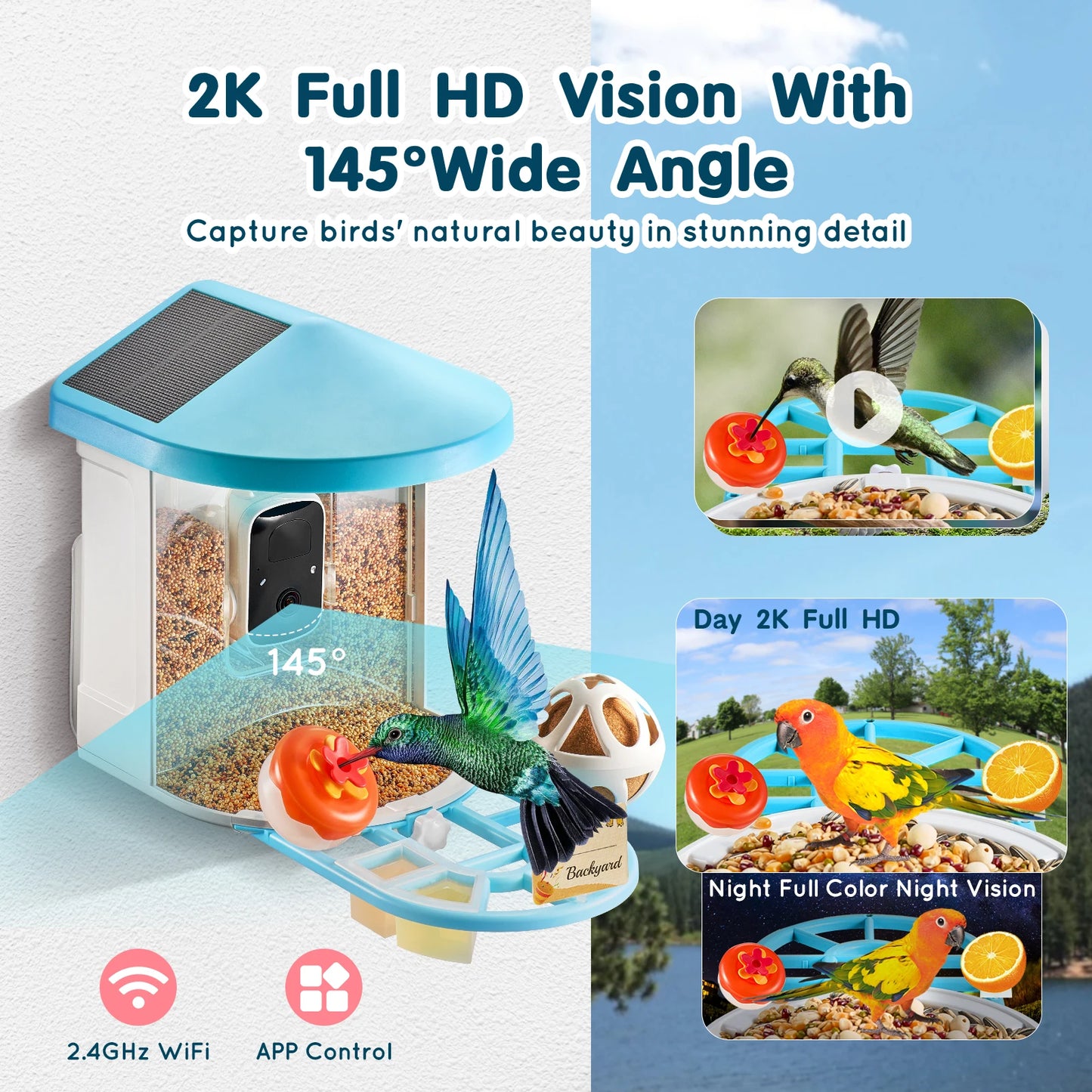 Smart Bird Feeder With Camera 2K HD AI Identify 10000 Species
