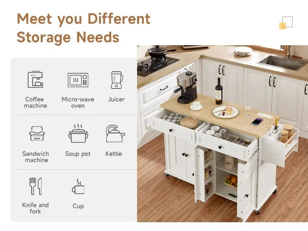Wooden Rolling Kitchen Island Cart With Drop Leaf Storage The Pet & Home Store