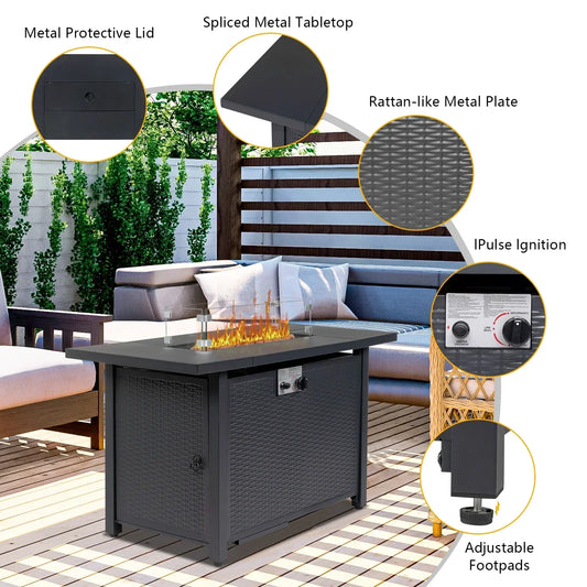 43-inch Gas Firepit with Volcanic Stone Black 50000 BTU Outdoor Heating Fire Table for Garden Supplies