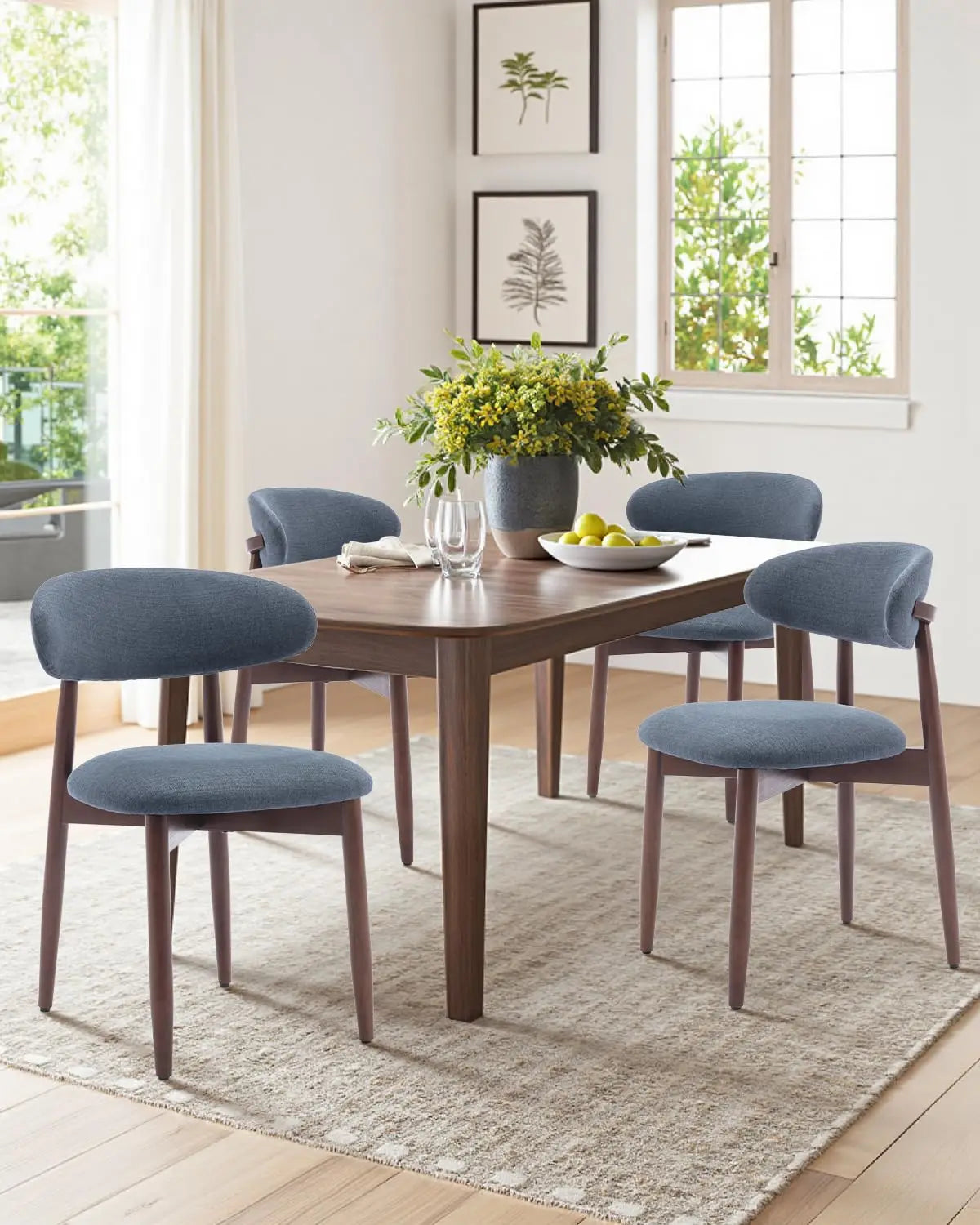 Upholstered Dining Chairs Set of 4 Modern Fabric Solid Wood Legs Kitchen Room Beige Custom