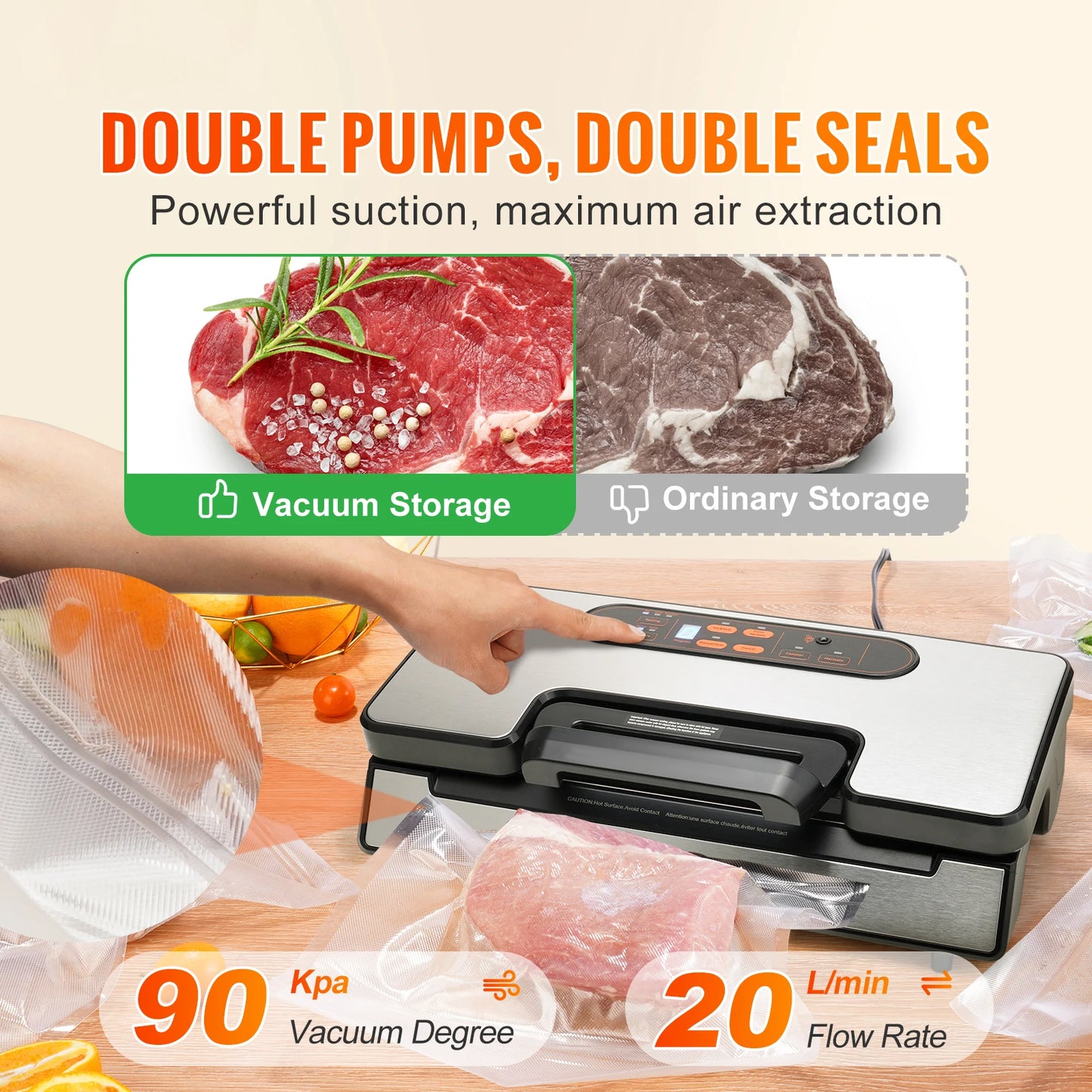 SucceBuy 90Kpa 130W Vacuum Sealer Machine With Free 10pcs Bags