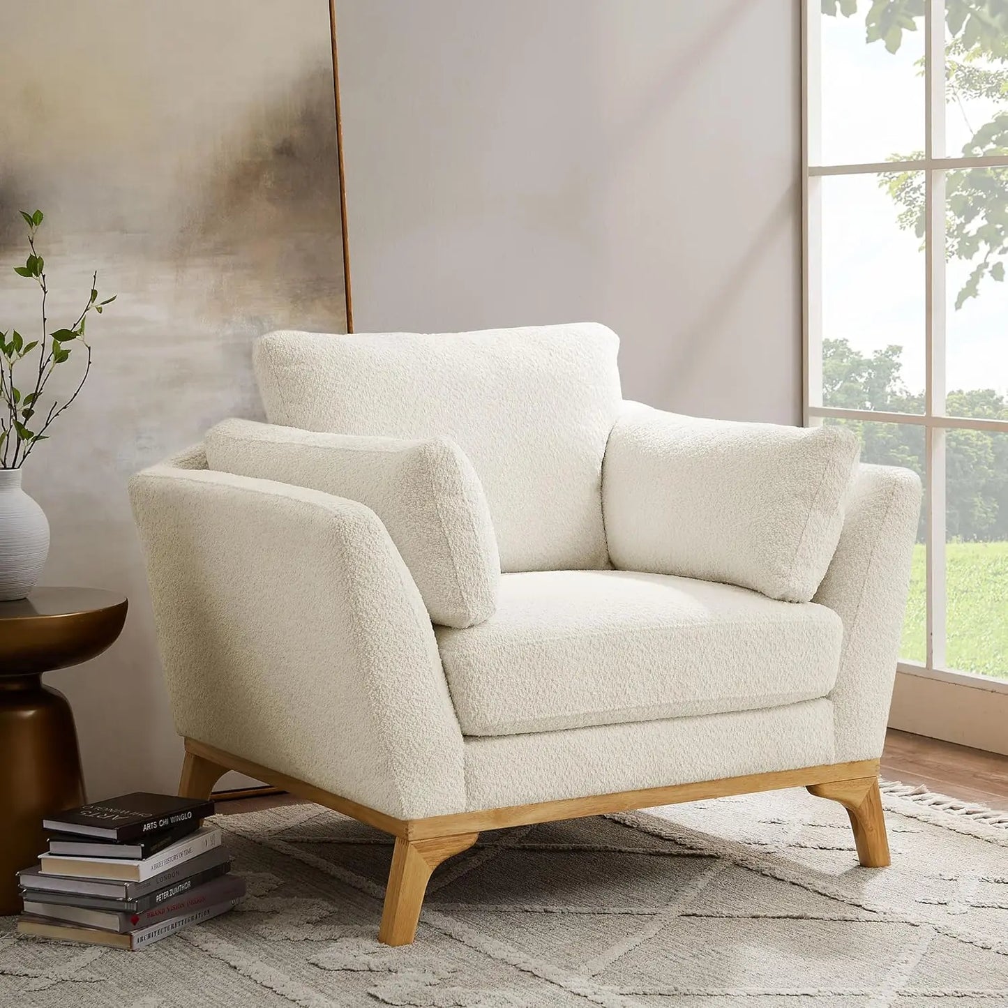 Boucle Upholstered Accent Chair For Living Room And Bedroom