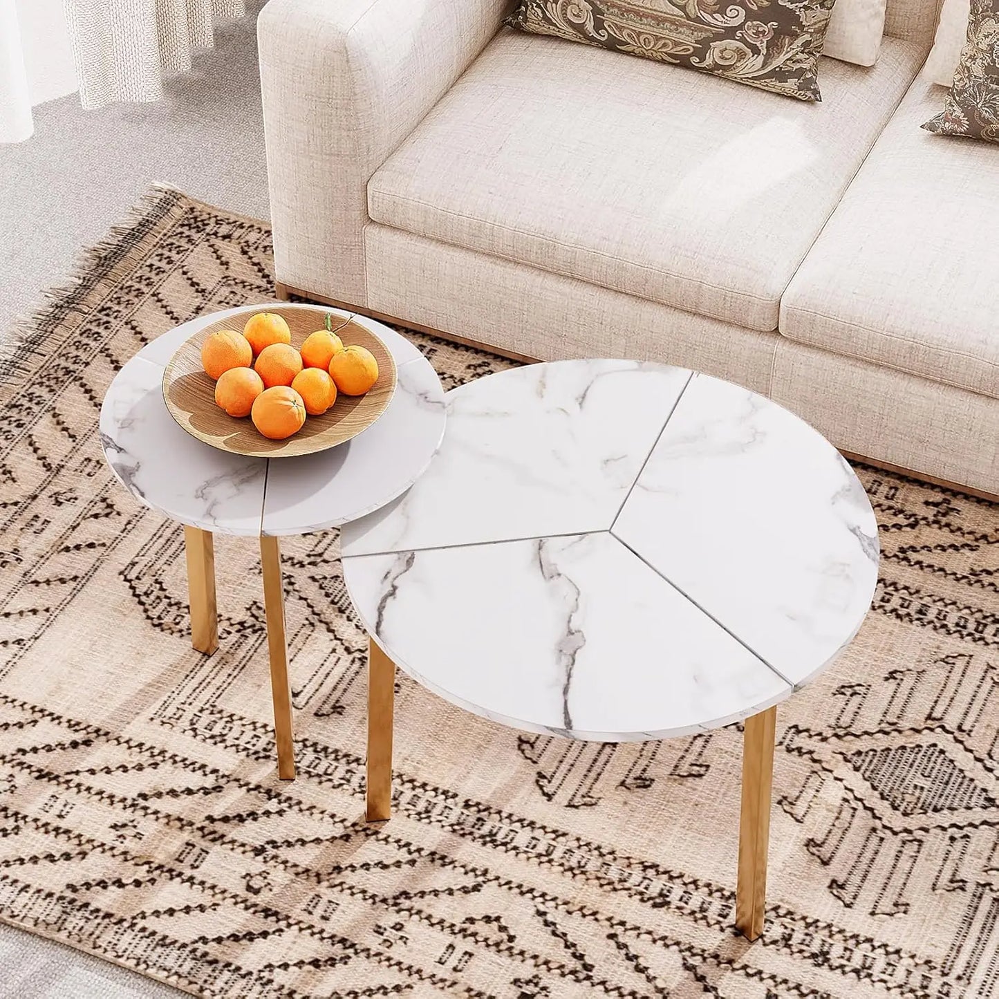 Round Coffee Table Set of 2, Nesting Tables with Honeycomb Pattern, Modern End Table for Living Room, Farmhouse,, Customized