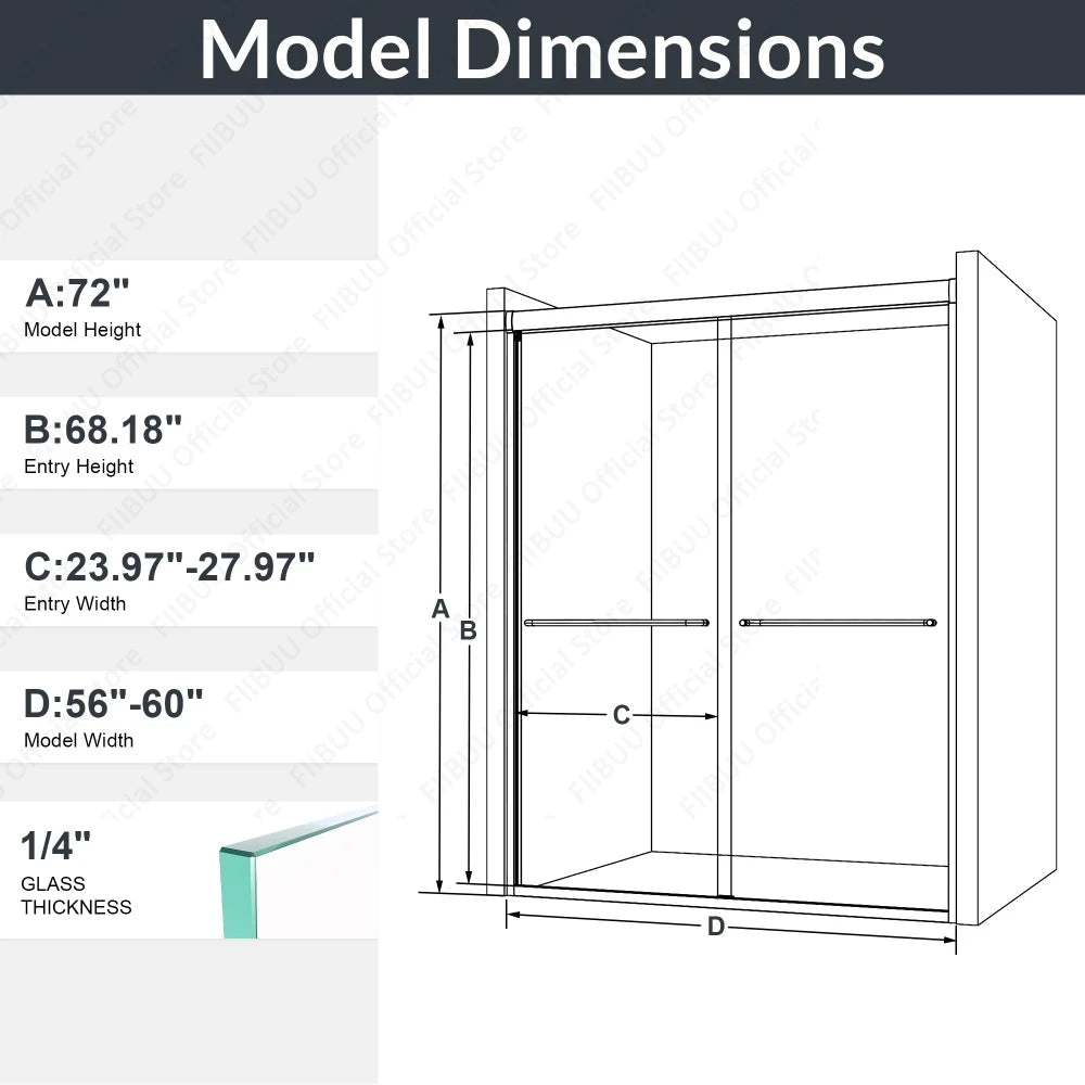 Double Sliding Bypass Sliding Shower Door with Tempered Glass Smooth Rollers Waterproof for Bathroom Semi-Frameless Enclosure