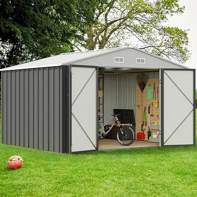 Metal Outdoor Storage Shed With Lockable Door Waterproof For Backyard