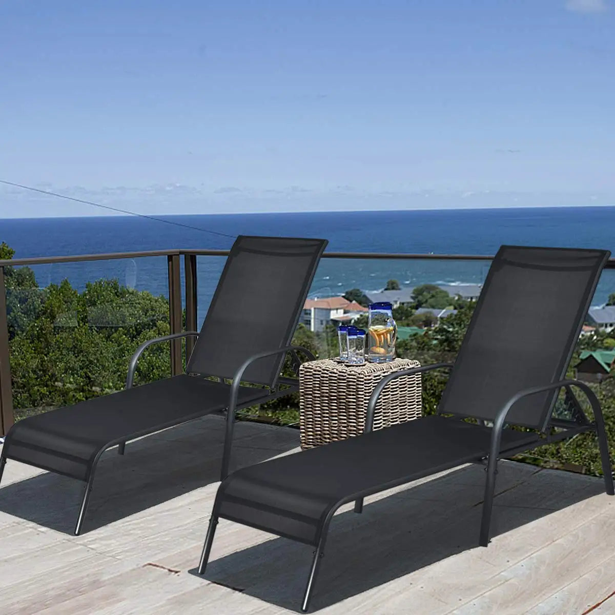 2-Pack Patio Lounge Chairs With 5-Position Adjustable Backrests