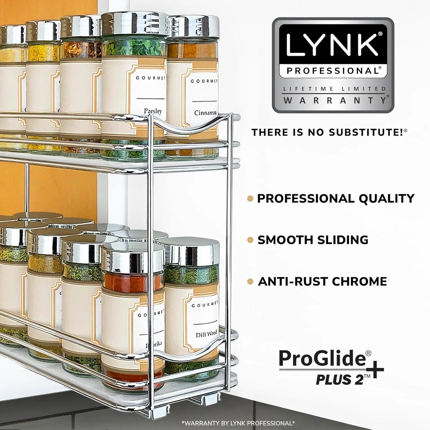 Pull Out Spice Rack Organizer for Inside Kitchen Cabinets - 4-3/8 inch Wide - Slide Out Drawer – Chrome Sliding Spice Organi