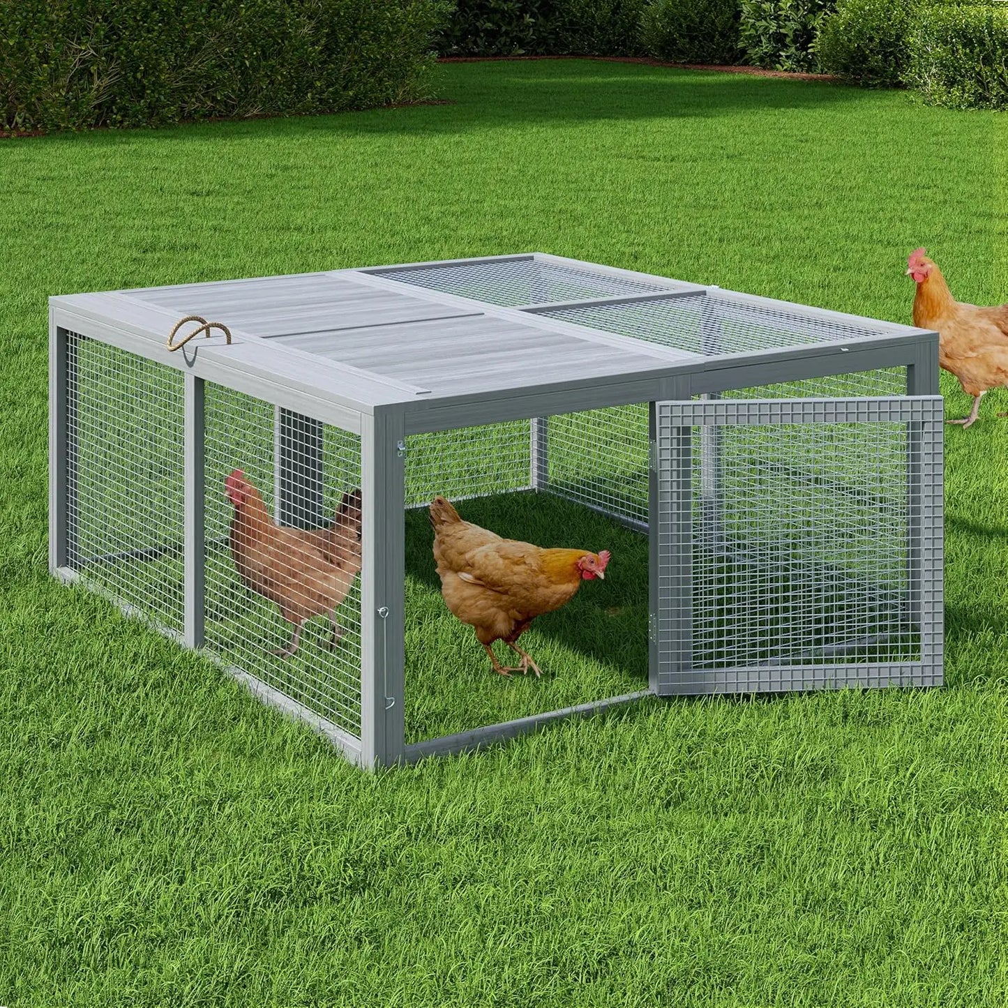 Folding Portable Wooden Chicken Coop Run No Assembly Rabbit Hutch With Predator-Proof Mesh For Outdoor Indoor Use