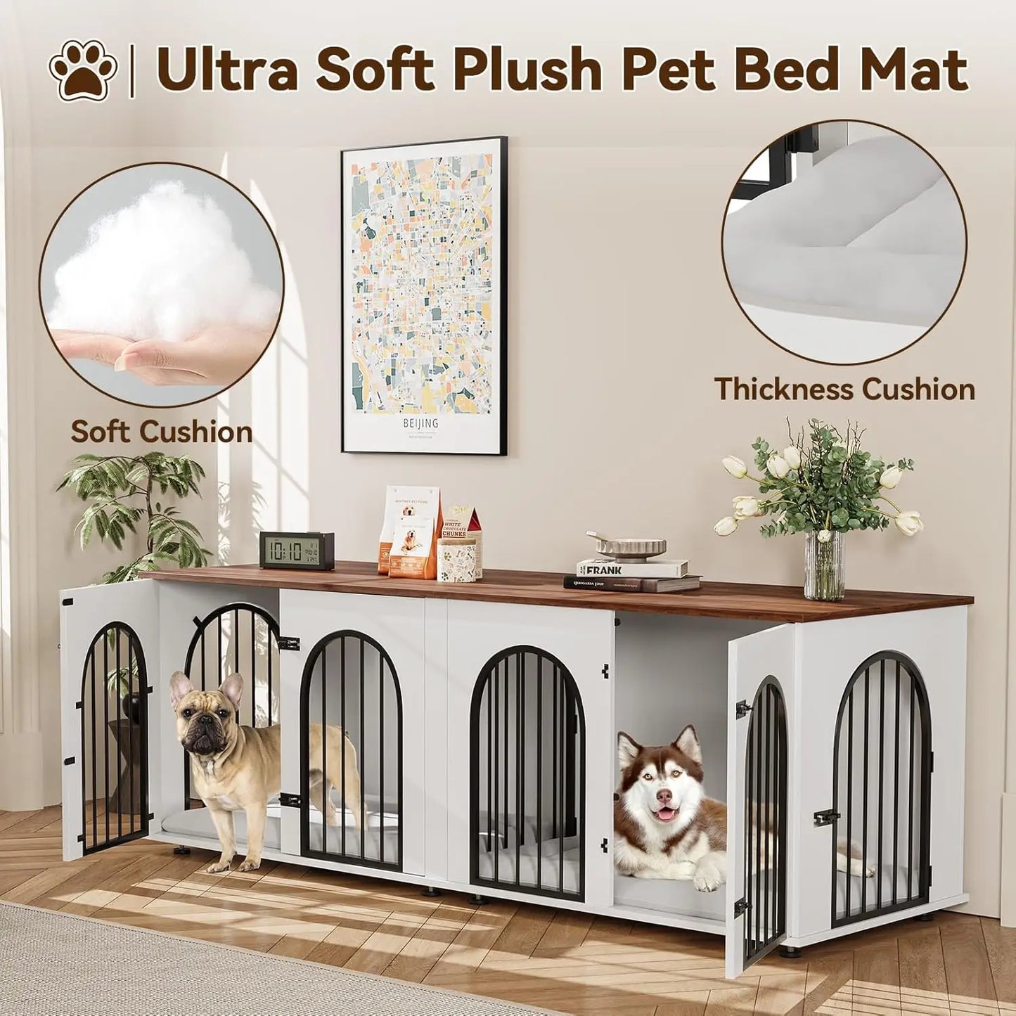 HiMISS Dog Crate Furniture Kennel And TV Console For Two Dogs