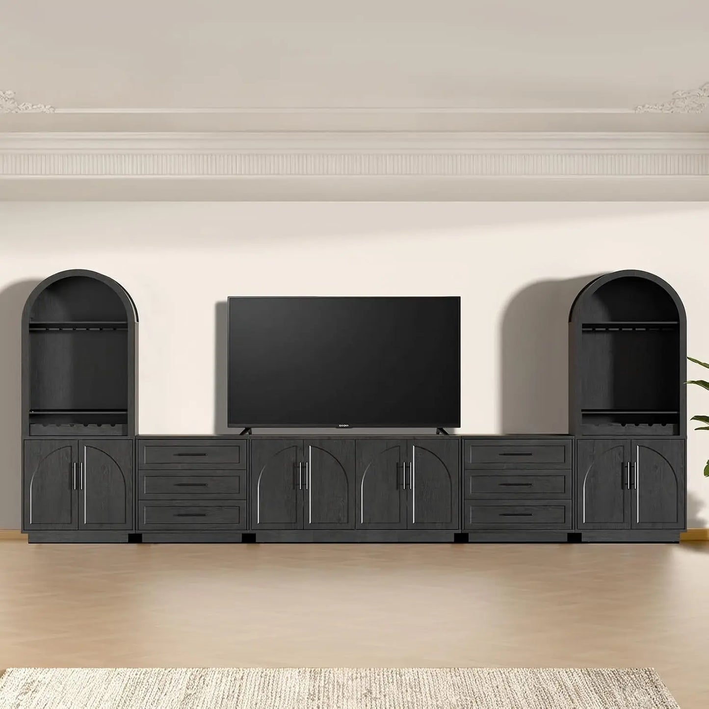 Buffet Cabinet With Glass Doors Modern Arched Sideboard