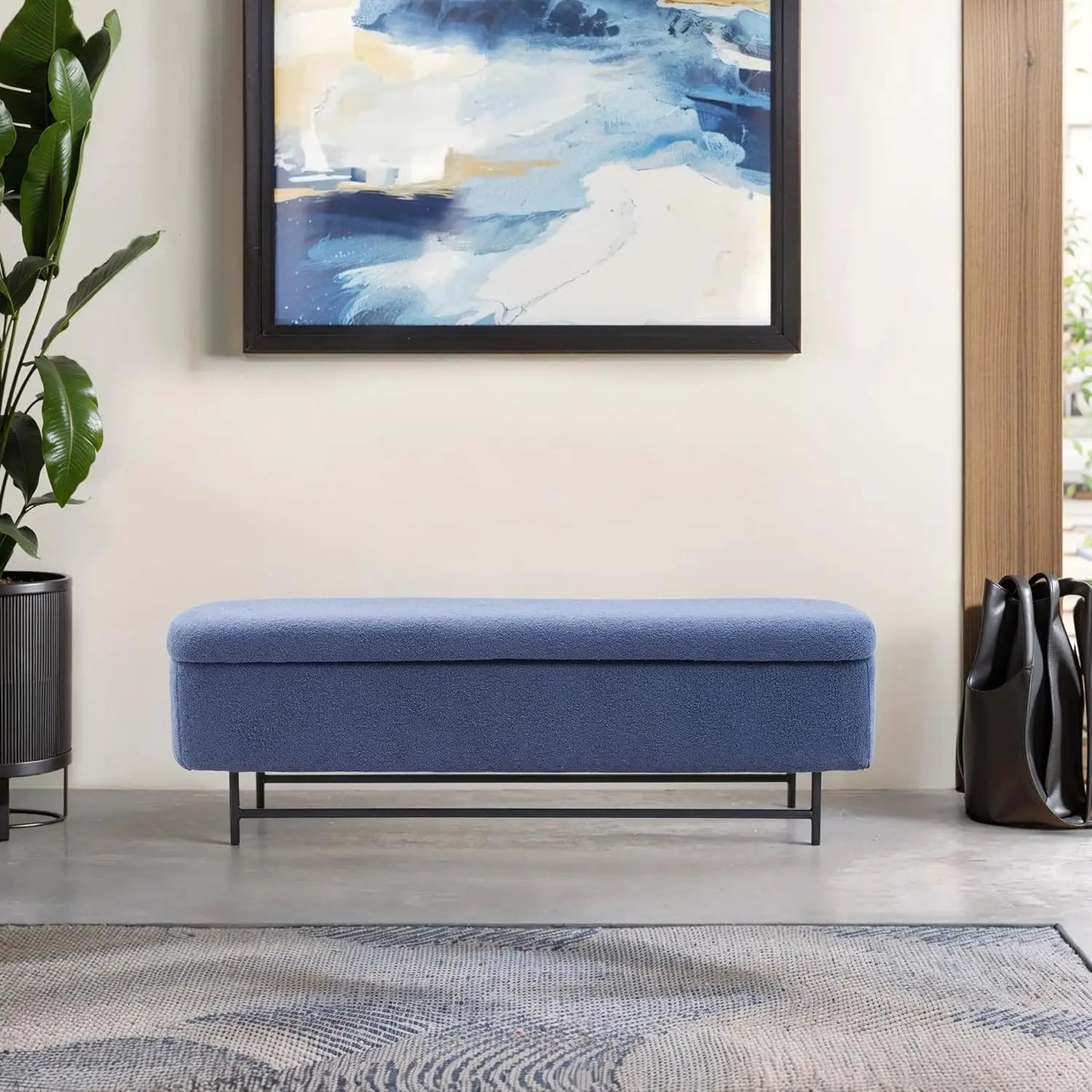 Boucle Upholstered Storage Bench for Bedroom Teddy Ottoman