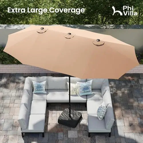 15ft Large Patio Umbrellas with Base Included, Outdoor Double-Sided Rectangle Big Market Umbrella with Stand, Outside