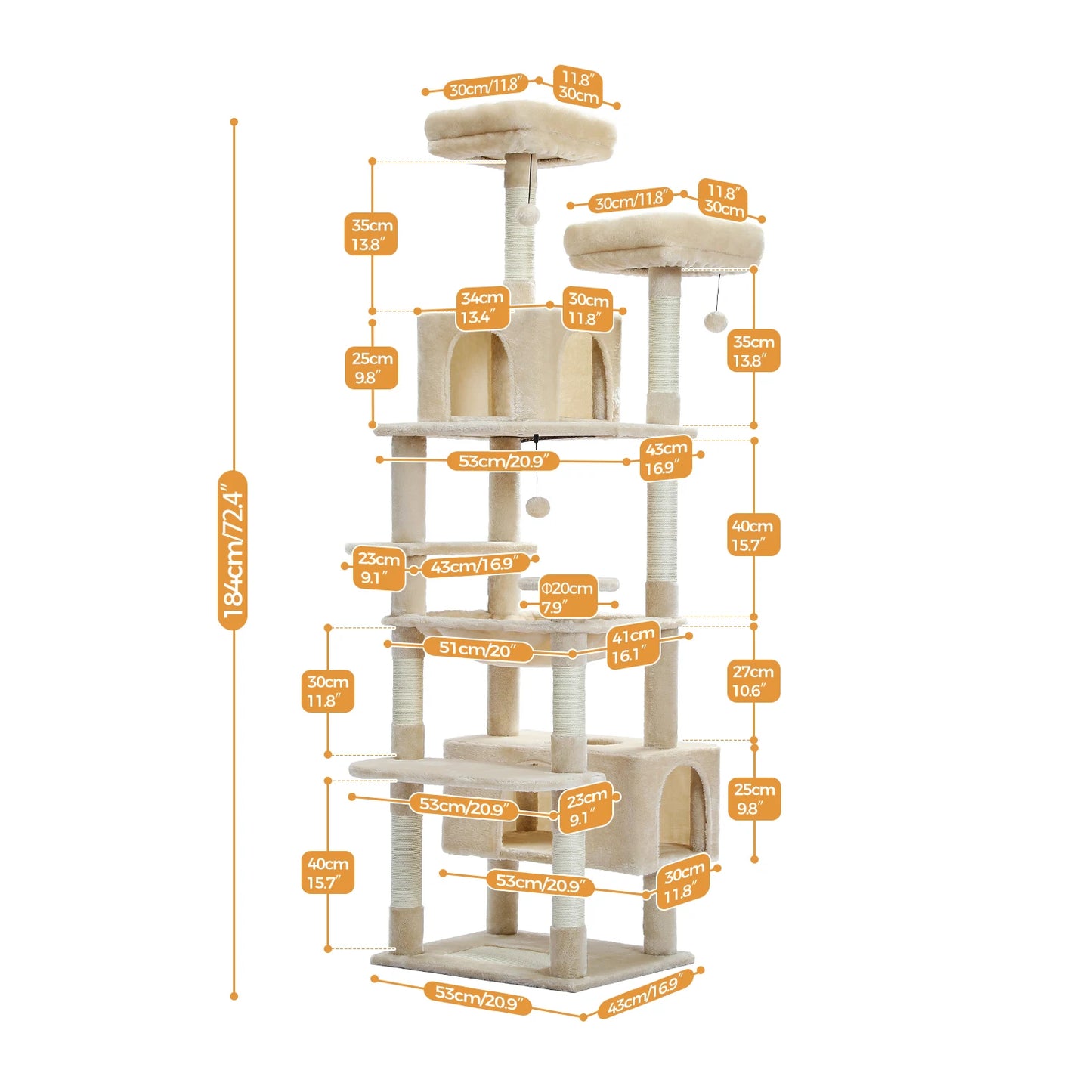 PEQULTI Multi Level Cat Tree Tower With Scratching Posts And Hammock