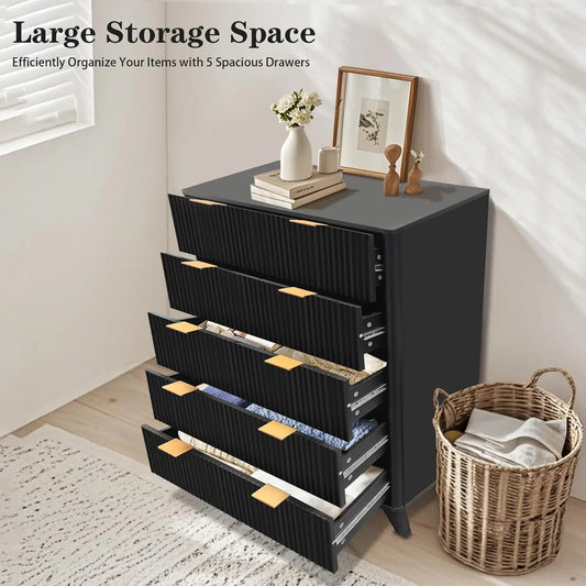 Studyset Five Drawer Dresser Mid Century Modern Chest of Drawers