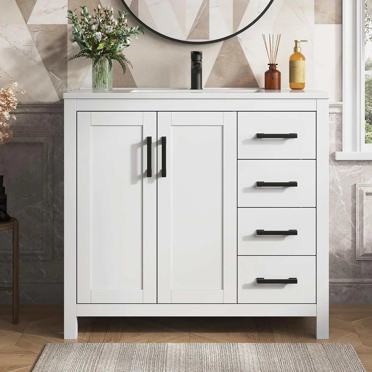 Guangbai Modern Vanity With Integrated Sink For Bathroom