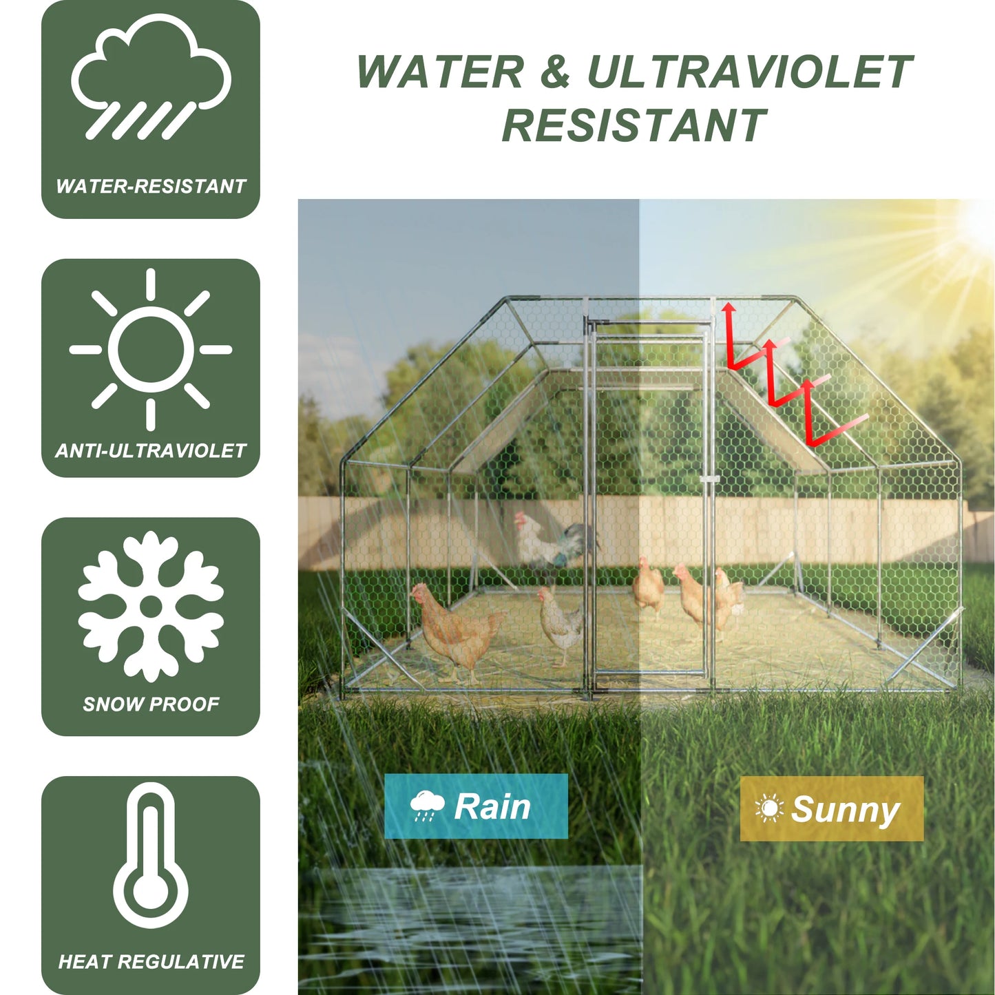 HiMISS Metal Chicken Coop With Waterproof Cover Walk In Poultry Pen