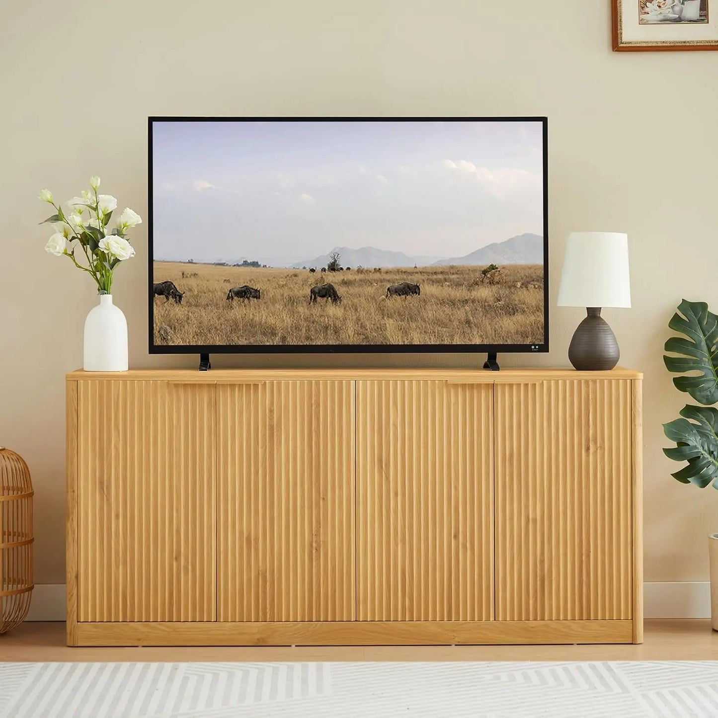 Modern TV Stand Console Cabinet With Doors And Entertainment Center