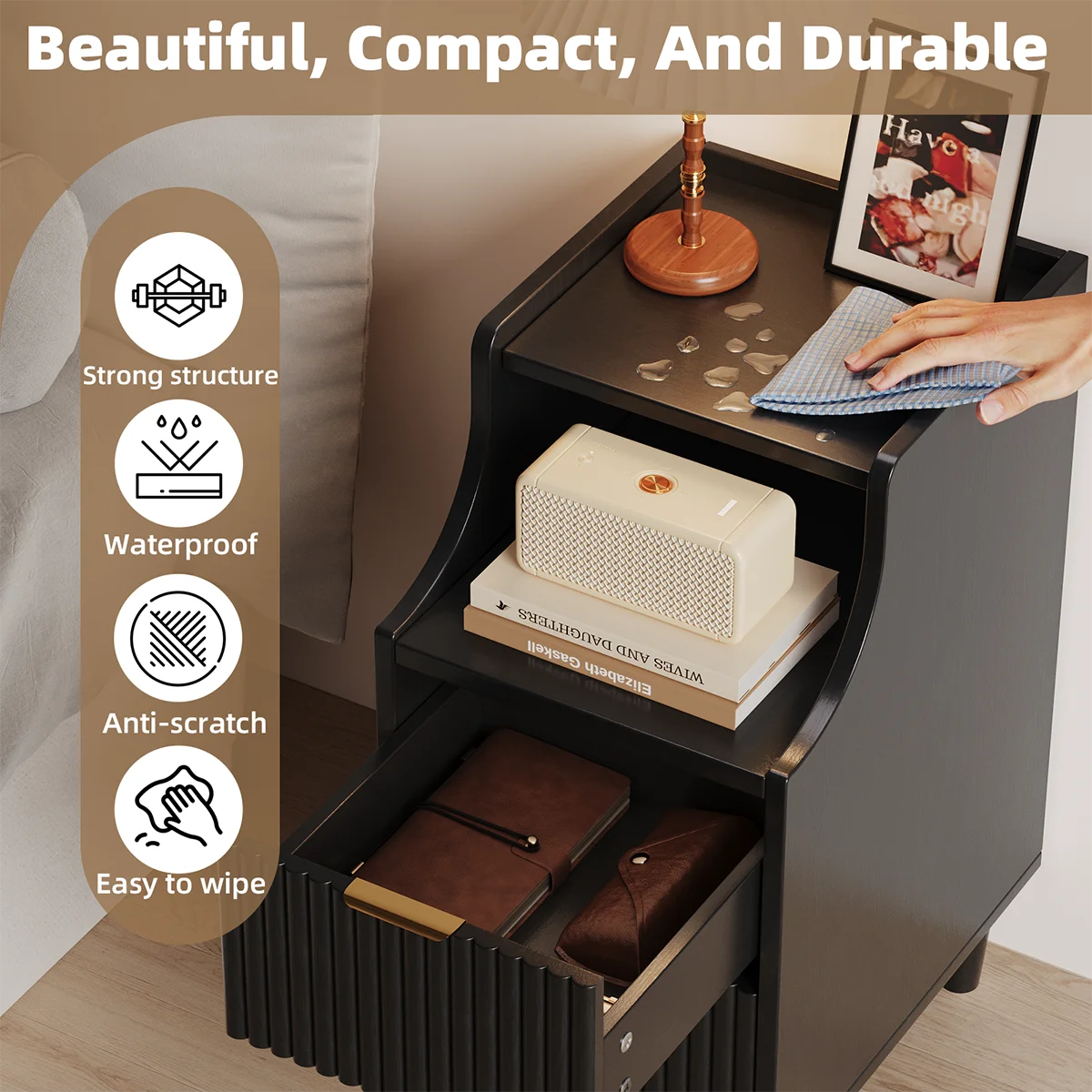 UGTOO Modern Nightstand With Two Drawers And Open Shelf The Pet & Home Store