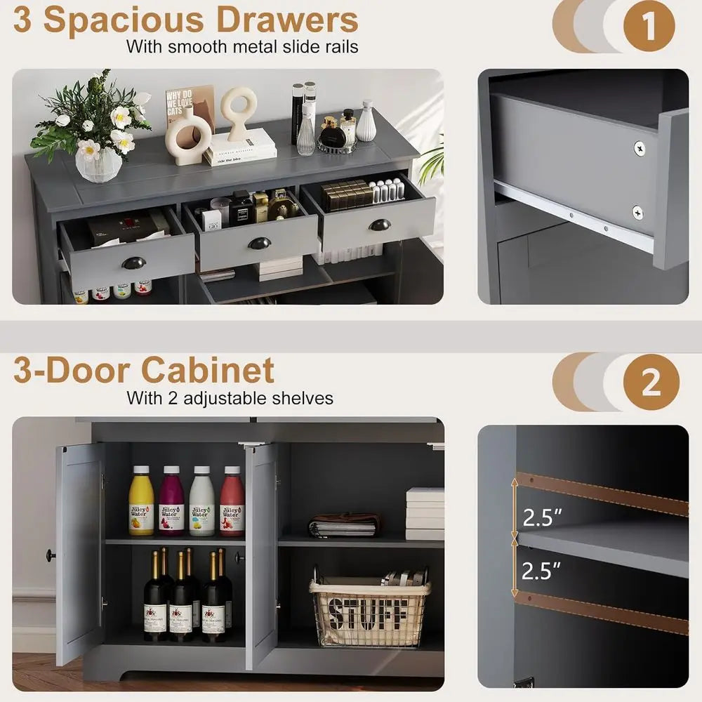 Sideboard Buet Server Storage Cabinet ole Table Home Kitchen Dining Room urniture Entryway Cupboard with 2 Cabiand 3 Ders Adjust